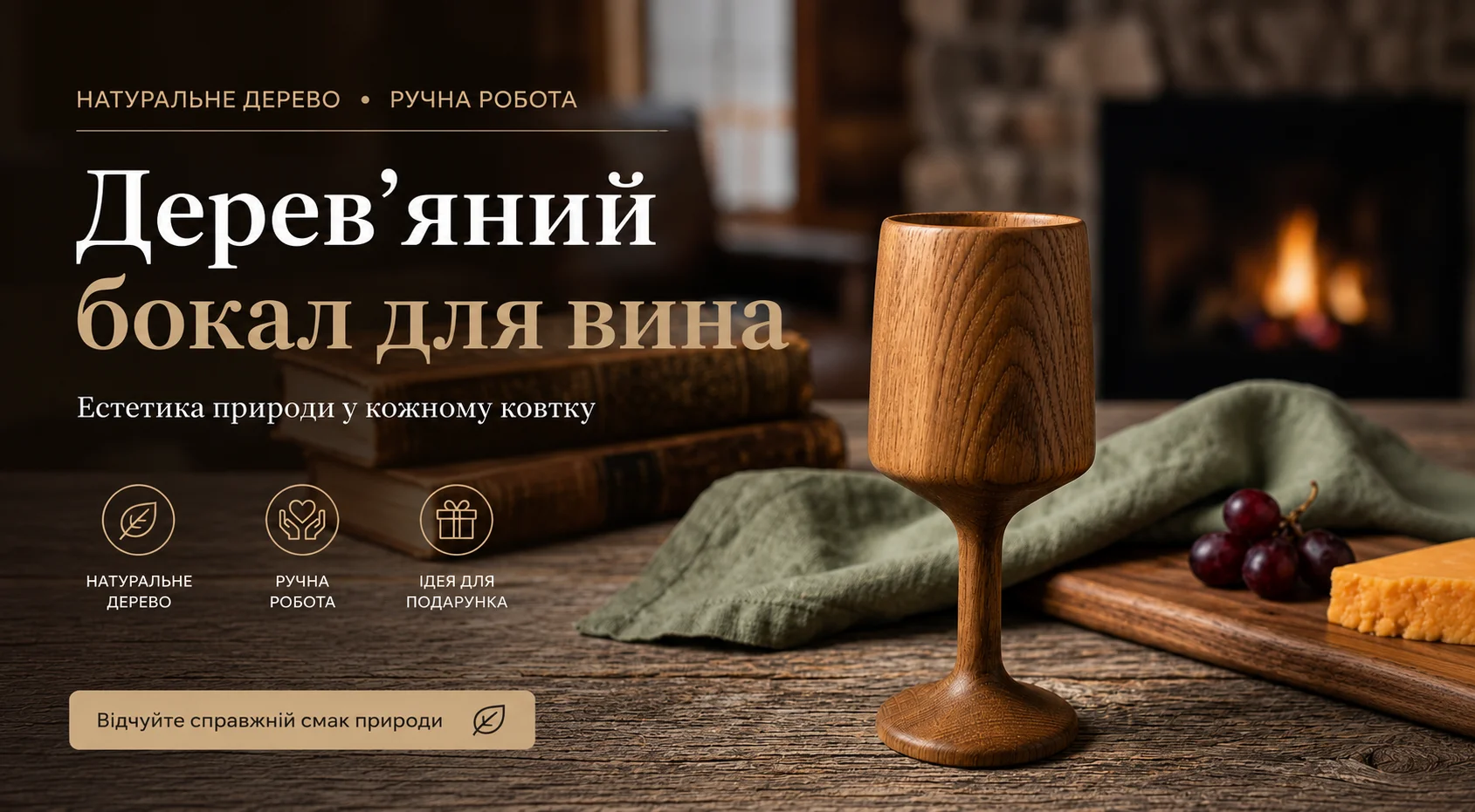 Дерев'яний бокал для вина з дуба ручної роботи, 300 мл, елегантний келих для вина