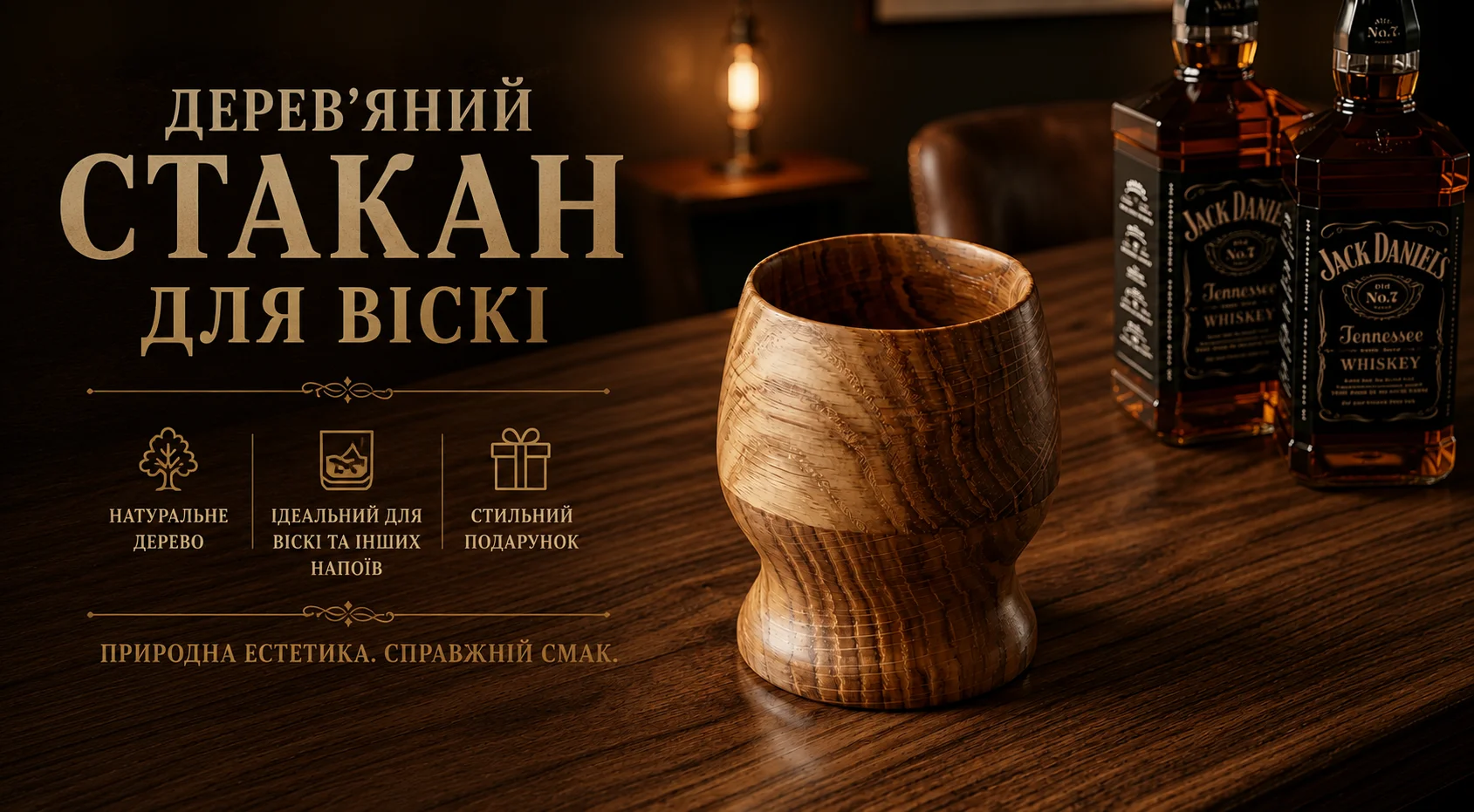 Фігурний дерев’яний стакан для віскі та бурбона з дуба ручної роботи, 150 мл