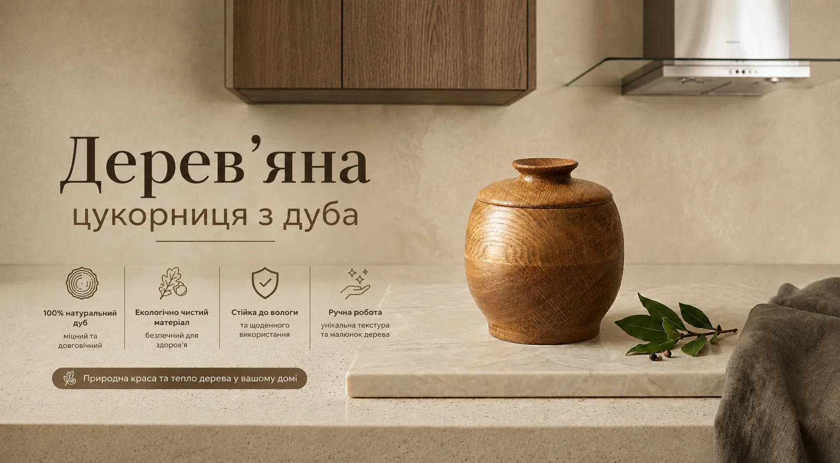 Дерев’яна цукорниця з дуба ручної роботи з кришкою для зберігання цукру та сипучих продуктів